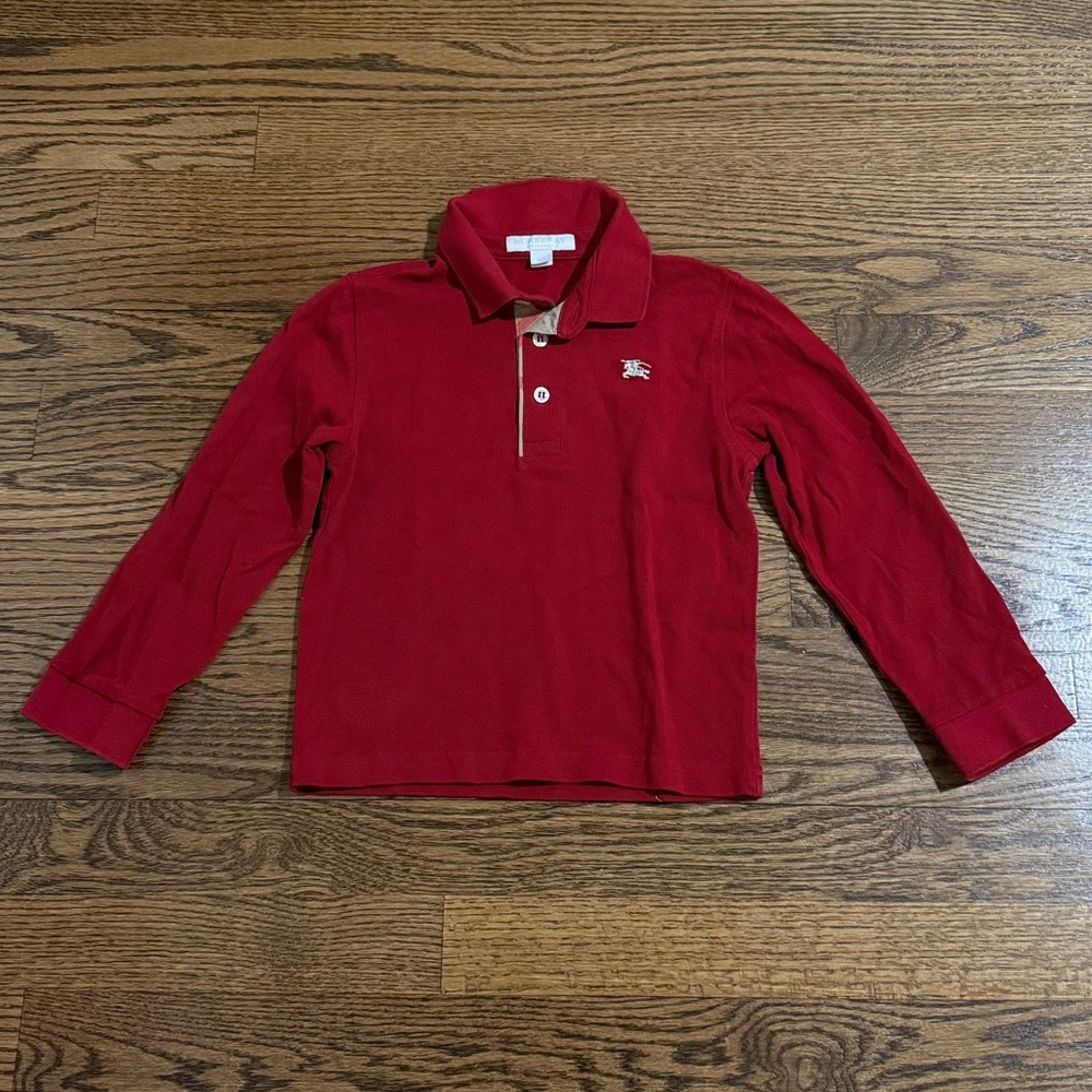 Burberry Boys’ 5Y Red Long Sleeve Polo Shirt
